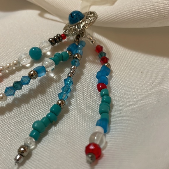 Handmade Turquoise Themed Enhanced Beaded Hair Elastic w Upcycled & New Beads - Picture 4 of 5